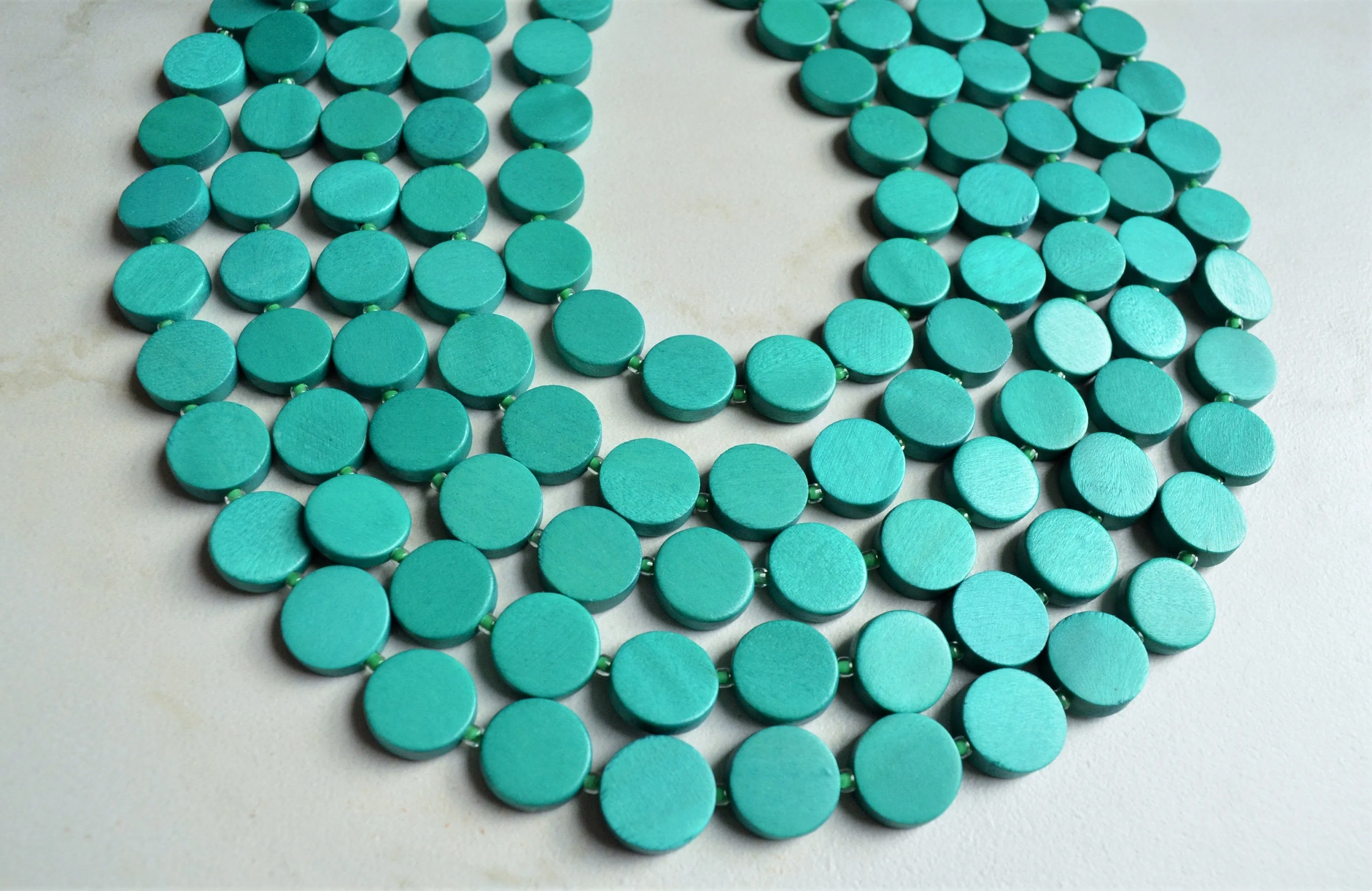 Jade Green Wood Chunky Multi Strand Statement Necklace - Charlotte