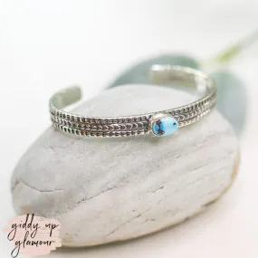 June Delauito | Navajo Handmade Sterling Silver Cuff Bracelet with Golden Hills Turquoise Stone and Intricate Detailing