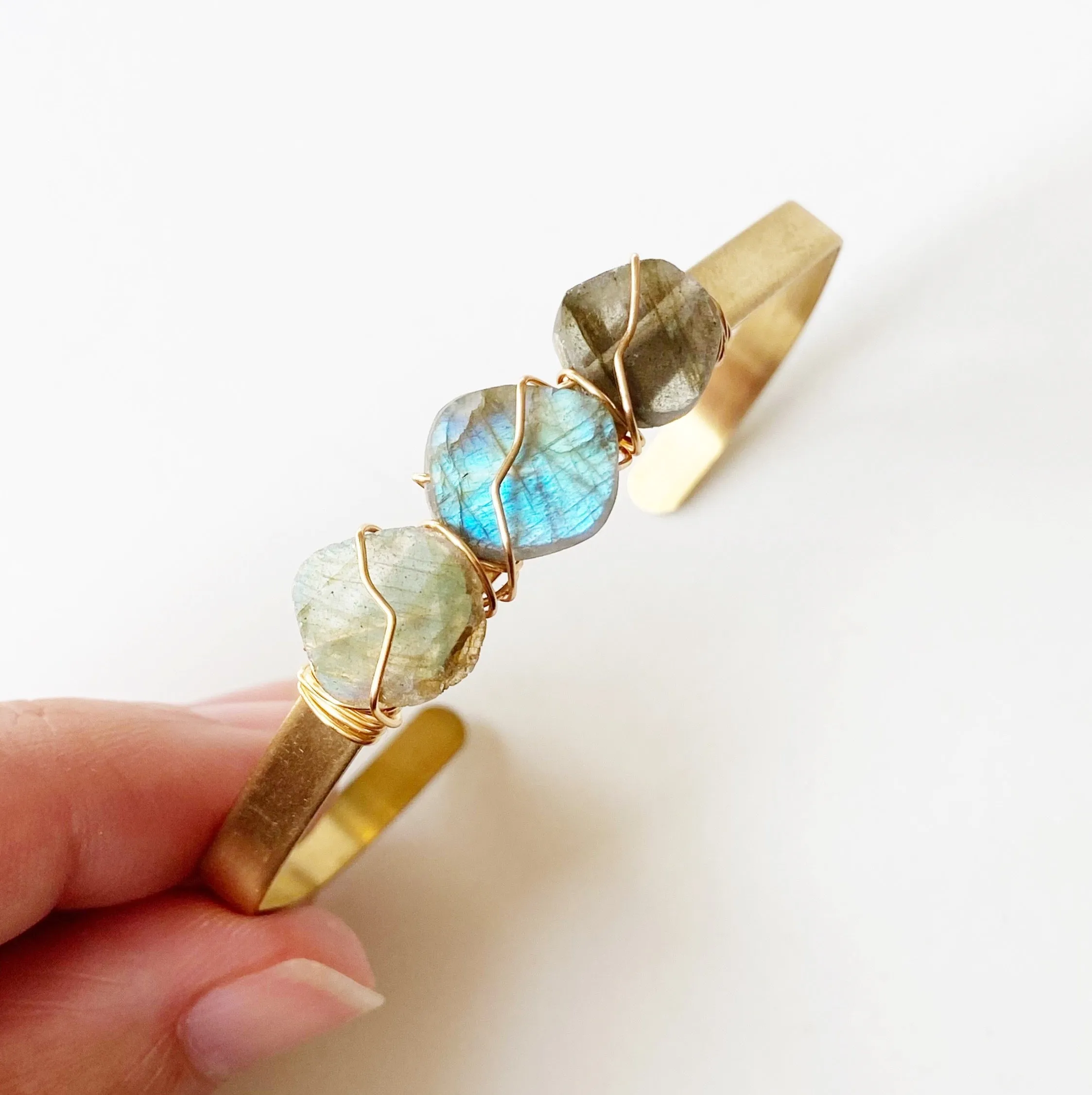 Labradorite Adjustable Brass Cuff Bracelet