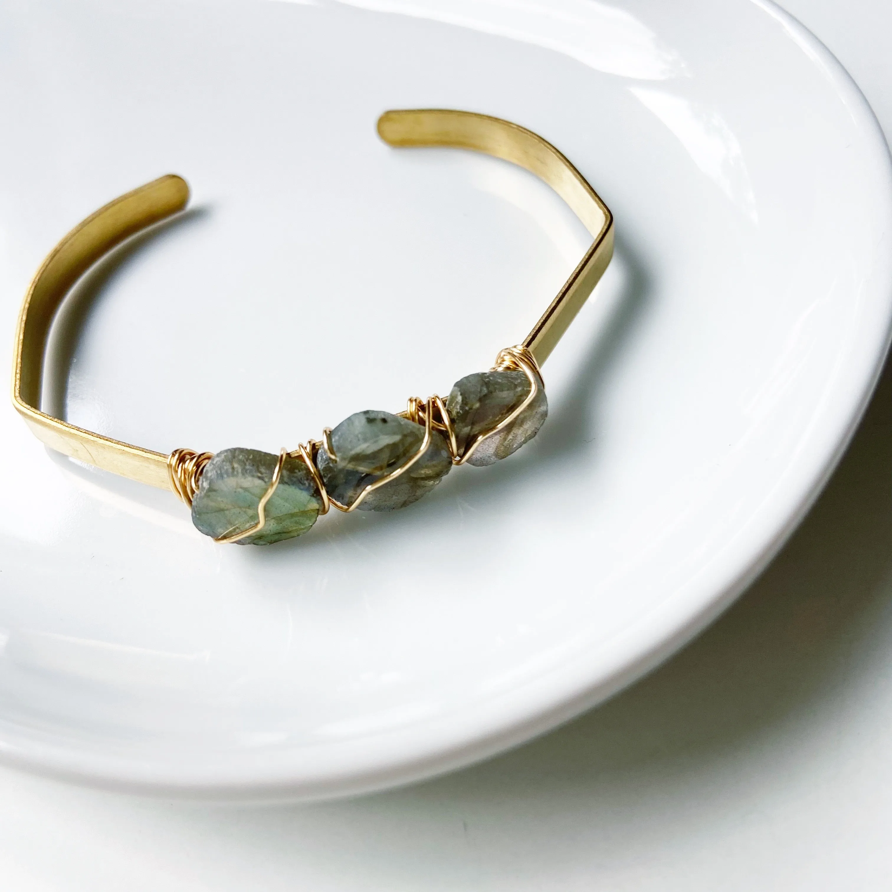 Labradorite Adjustable Brass Cuff Bracelet