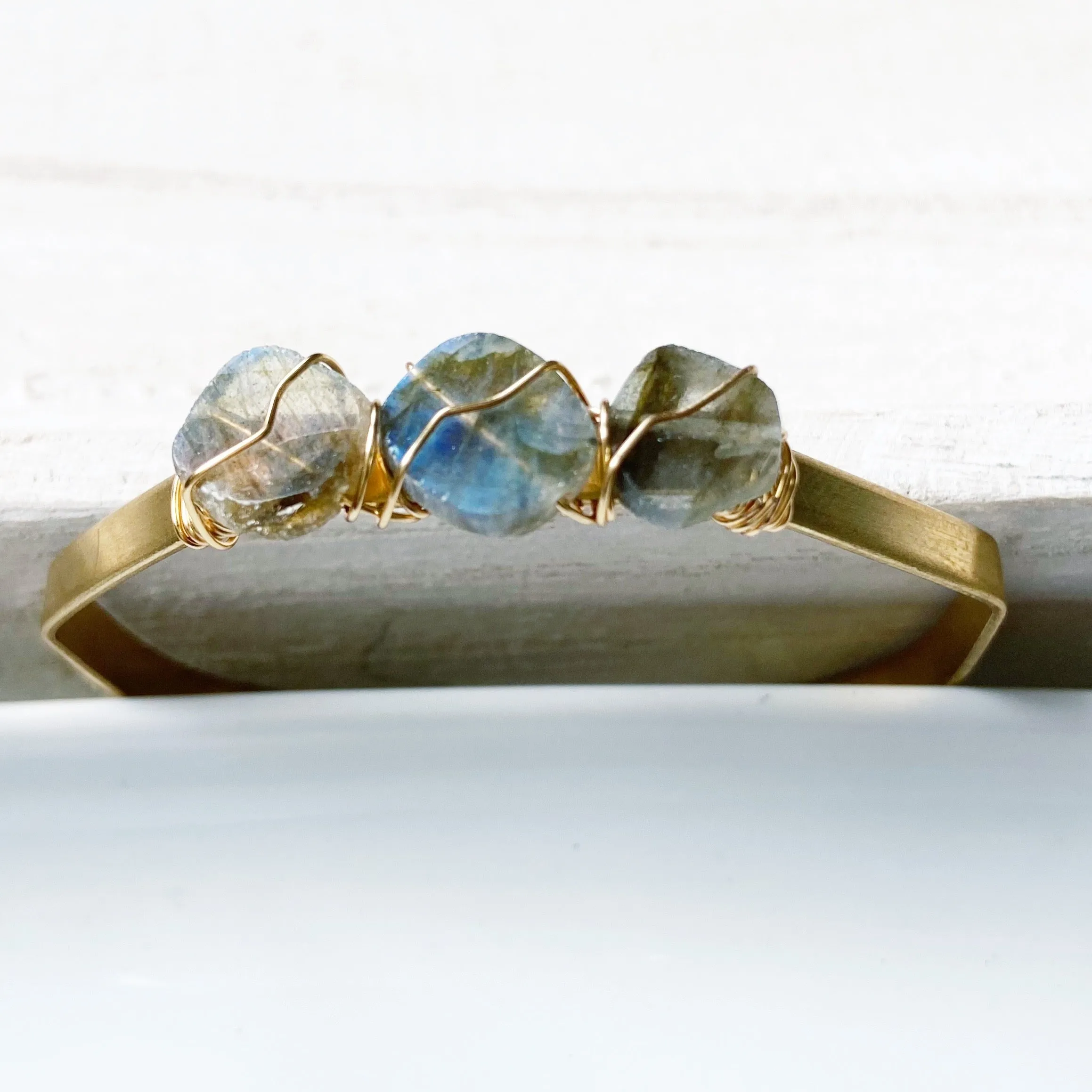 Labradorite Adjustable Brass Cuff Bracelet