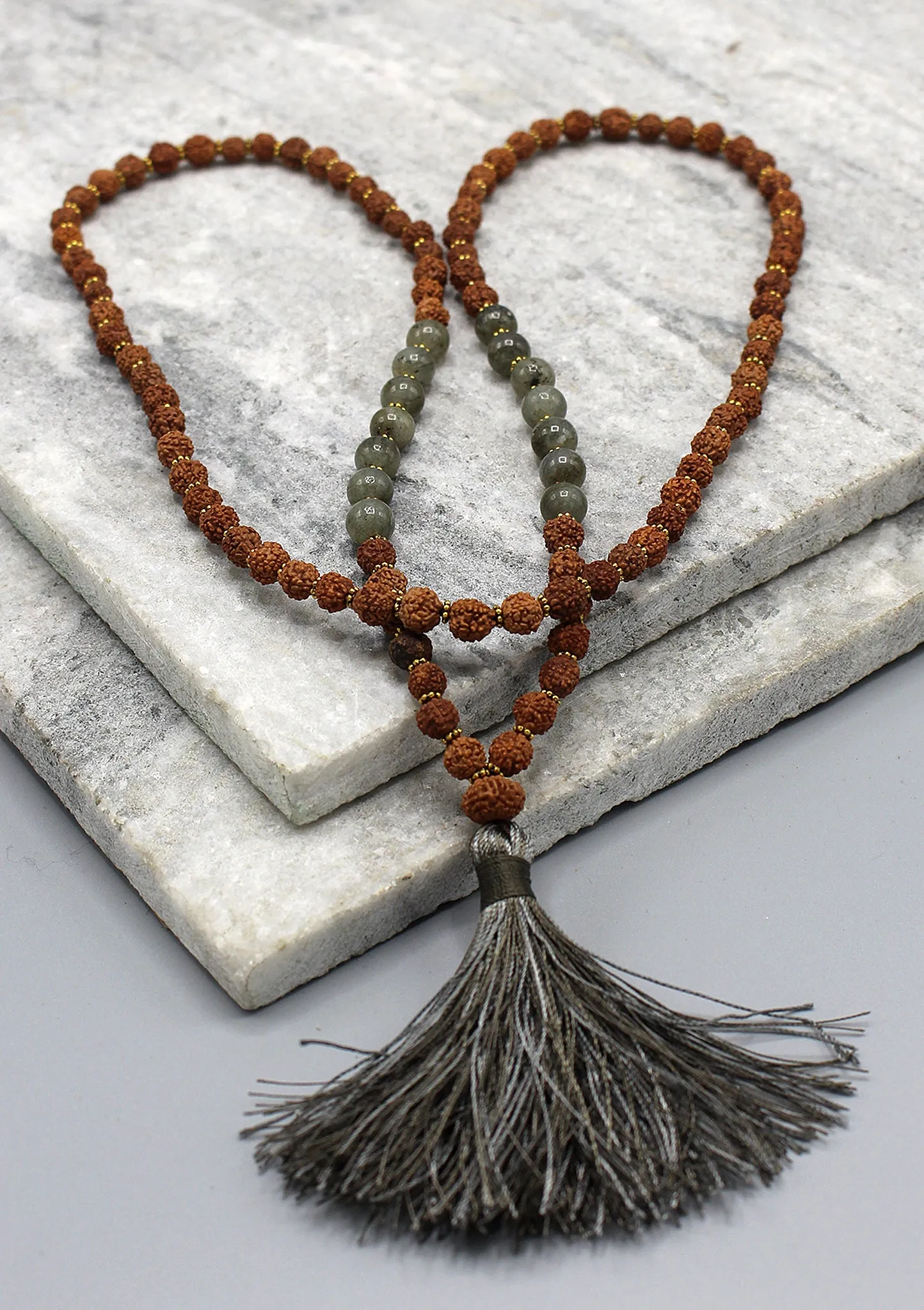 Labradorite Beads  Rudrakshya Prayer Mala with   Tassel