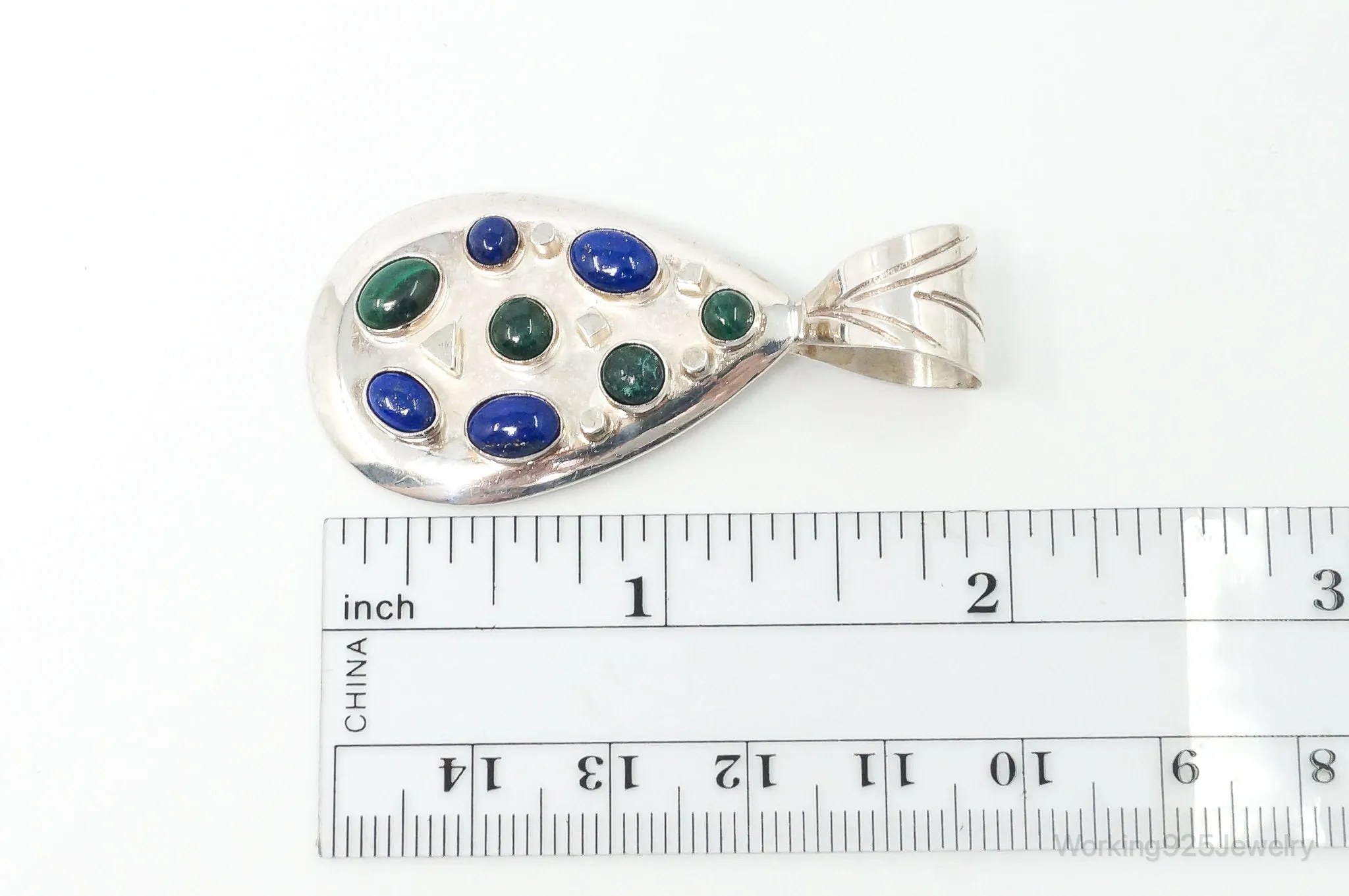 Large Desert Rose Trading Lapis Lazuli Malachite Sterling Silver Pendant