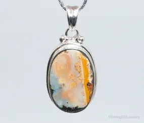Large Vintage Opalized Agate Sterling Silver Necklace Pendant