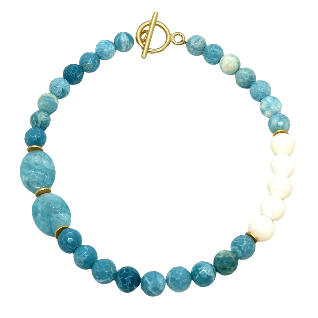 Larimar And White Jade Necklace