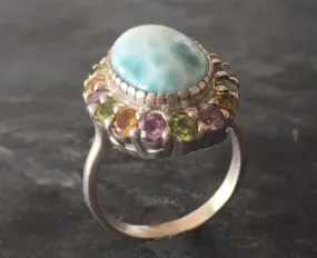 Larimar Ring - Victorian Statement Ring - Blue Larimar Ring