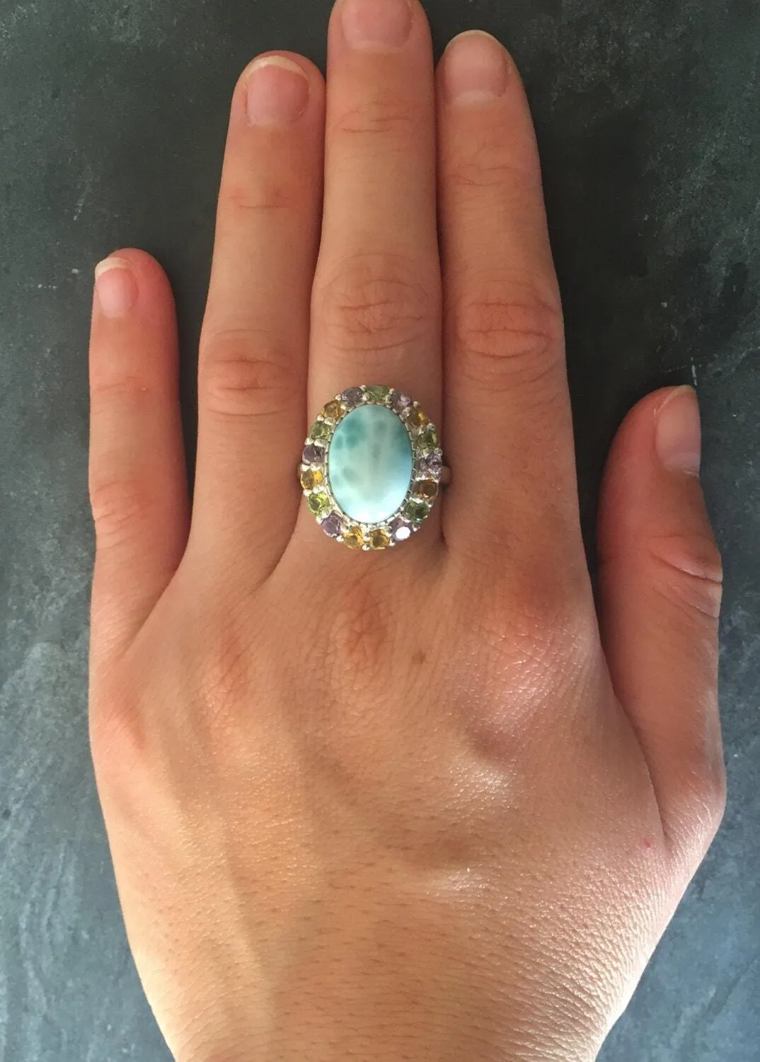 Larimar Ring - Victorian Statement Ring - Blue Larimar Ring