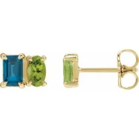 London Blue Topaz & Peridot Two-Stone Stud Earrings