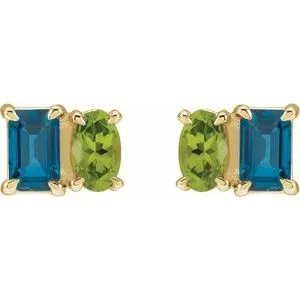 London Blue Topaz & Peridot Two-Stone Stud Earrings