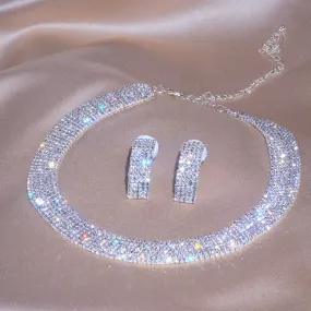 Luxury Classic Fashion Crystal Necklace Earrings Set Party  Jewelry Sets