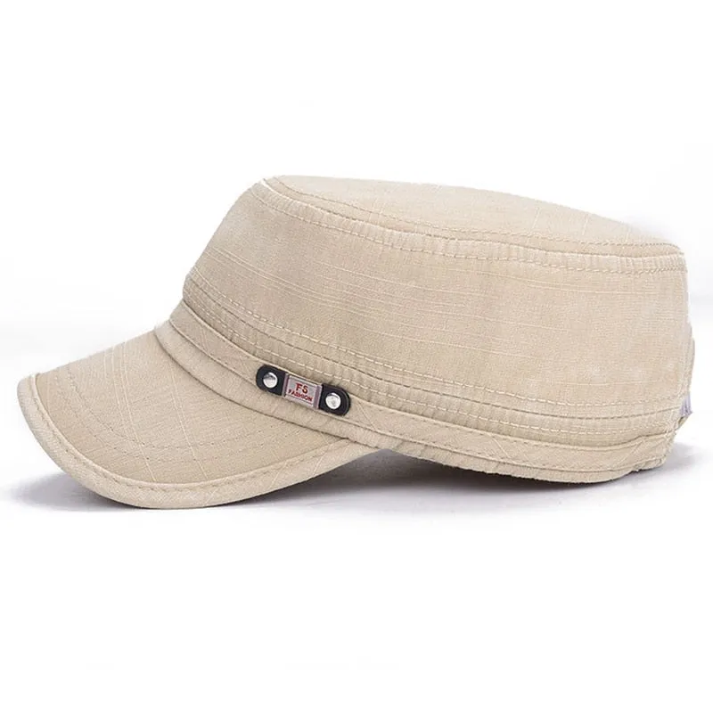 Men Military Hat Vintage Cap Spring Summer Solid Flat Top Cotton Solid Sunhat Adjustable Women Sports Denim Cap Hip Hop Dad Hat