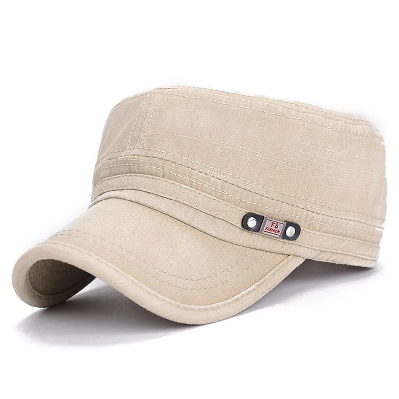 Men Military Hat Vintage Cap Spring Summer Solid Flat Top Cotton Solid Sunhat Adjustable Women Sports Denim Cap Hip Hop Dad Hat