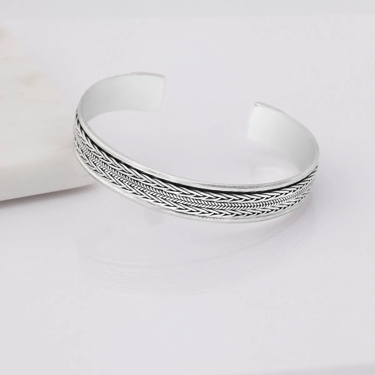 Men's Iconic Braided Sterling Silver Bangle | Handmade Silver Bracelet for Men