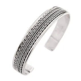 Men's Iconic Braided Sterling Silver Bangle | Handmade Silver Bracelet for Men