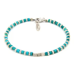 Mens Turquoise beaded bracelet with Silver Toggle
