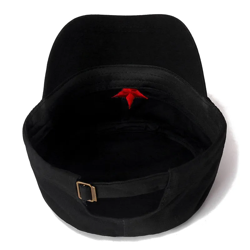 Military Caps For Men Adjustable Cadet Army Hat Red 5-Pointed Star Embroidery Flat Top Cap