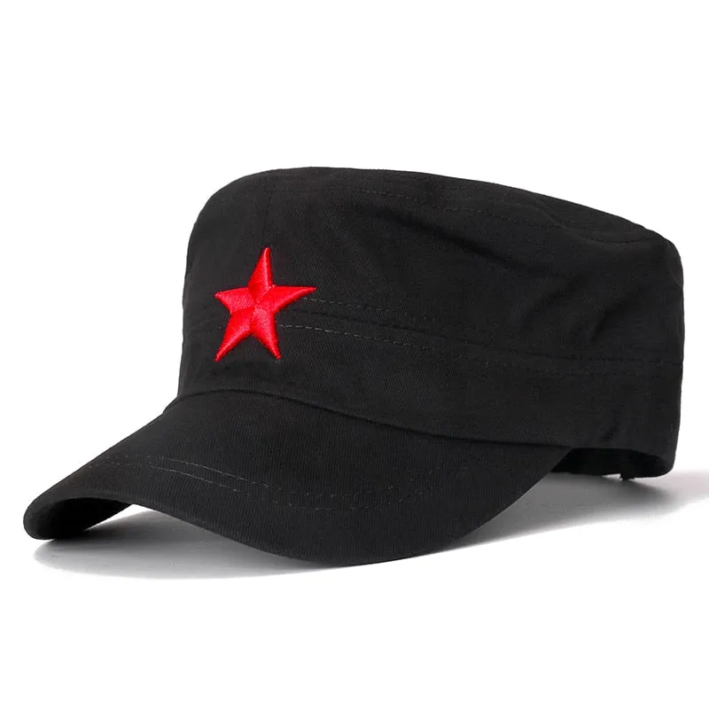Military Caps For Men Adjustable Cadet Army Hat Red 5-Pointed Star Embroidery Flat Top Cap