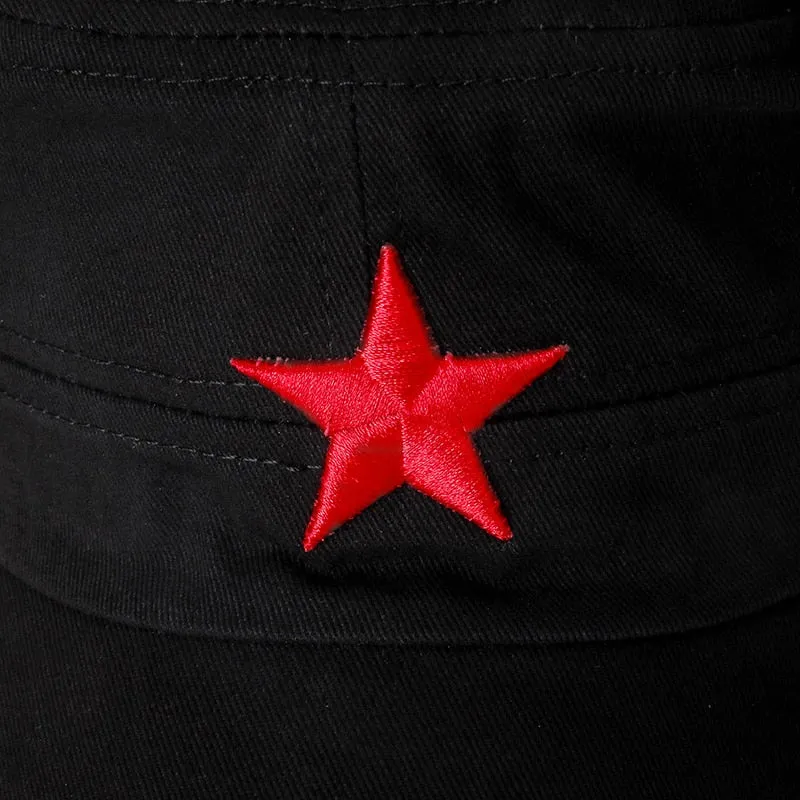 Military Caps For Men Adjustable Cadet Army Hat Red 5-Pointed Star Embroidery Flat Top Cap