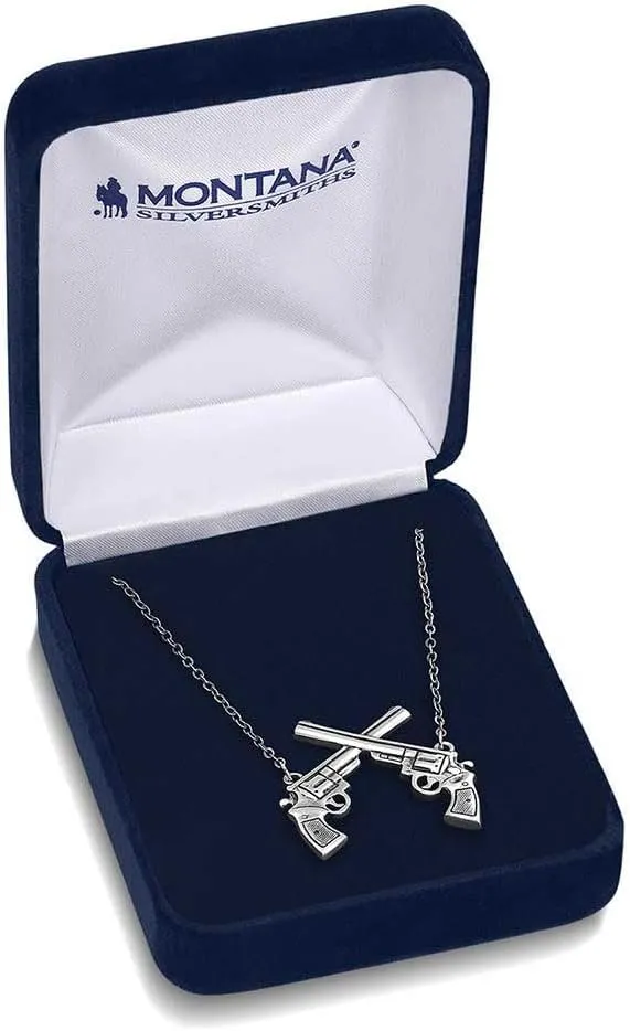 Montana Silversmiths Antiqued Silver Tone Etched Crossed Pistols Pendant 18" Necklace