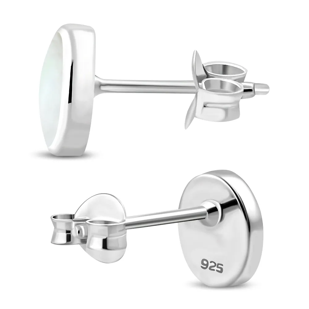 Mother of Pearl Oval Stud Silver Earrings
