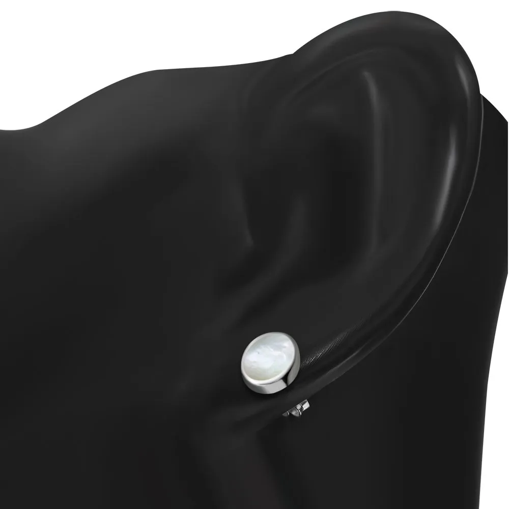 Mother of Pearl Oval Stud Silver Earrings