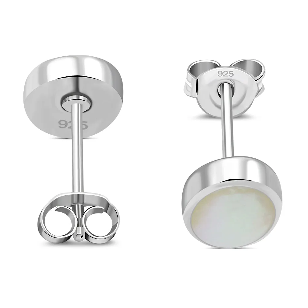 Mother of Pearl Oval Stud Silver Earrings