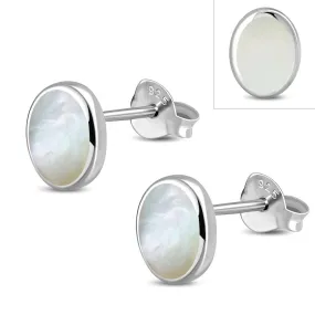 Mother of Pearl Oval Stud Silver Earrings