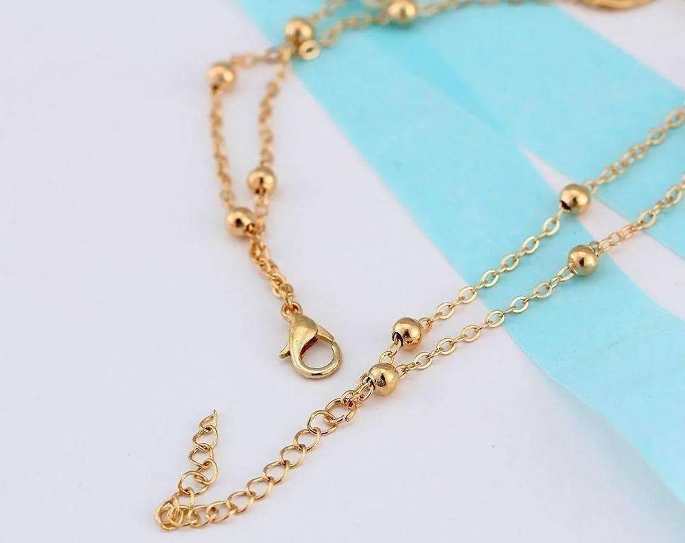 Multi-Layer Turquoise Bead Ankle Bracelet In Silver or Gold For Woman or Teens Casual or Beach Wear