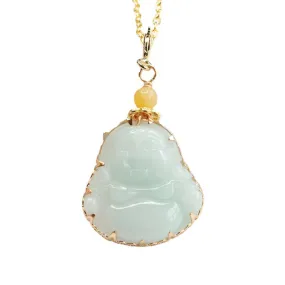 Myanmar A-grade Jade Buddha Pendant Necklace in Sterling Silveridal Necklace