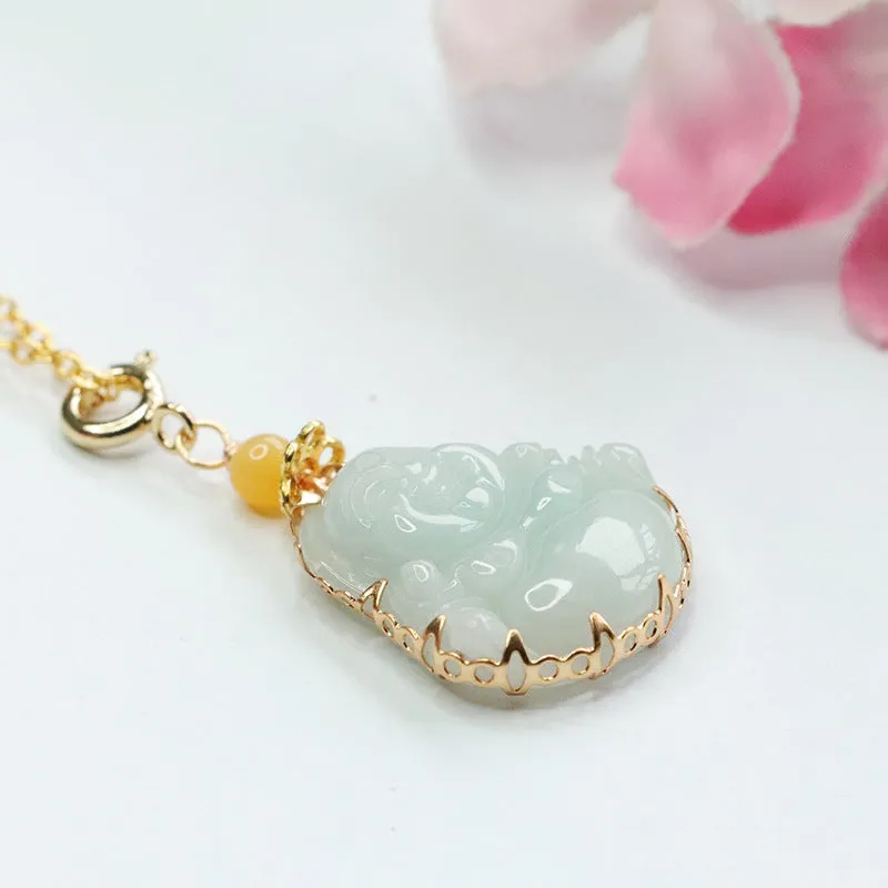 Myanmar A-grade Jade Buddha Pendant Necklace in Sterling Silveridal Necklace