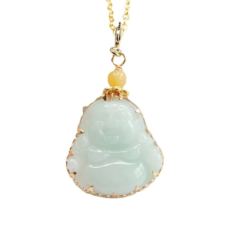 Myanmar A-grade Jade Buddha Pendant Necklace in Sterling Silveridal Necklace