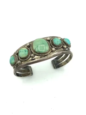 Native American Heavy Silver Cuff with Graduated Turquoise Stones