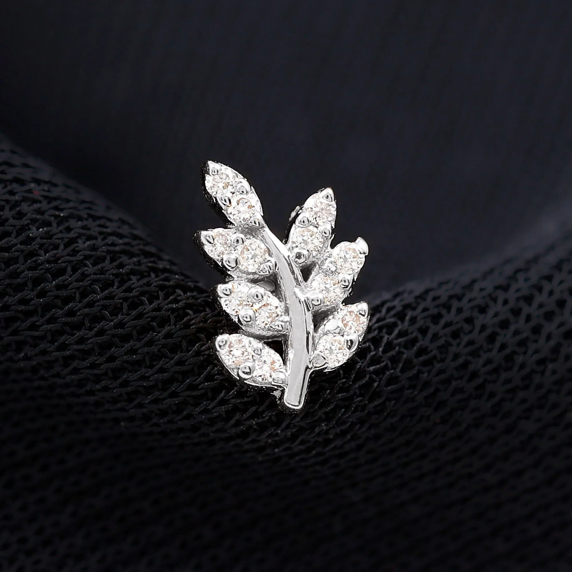 Natural Diamond Olive Leaf Earring for Cartilage Piercing