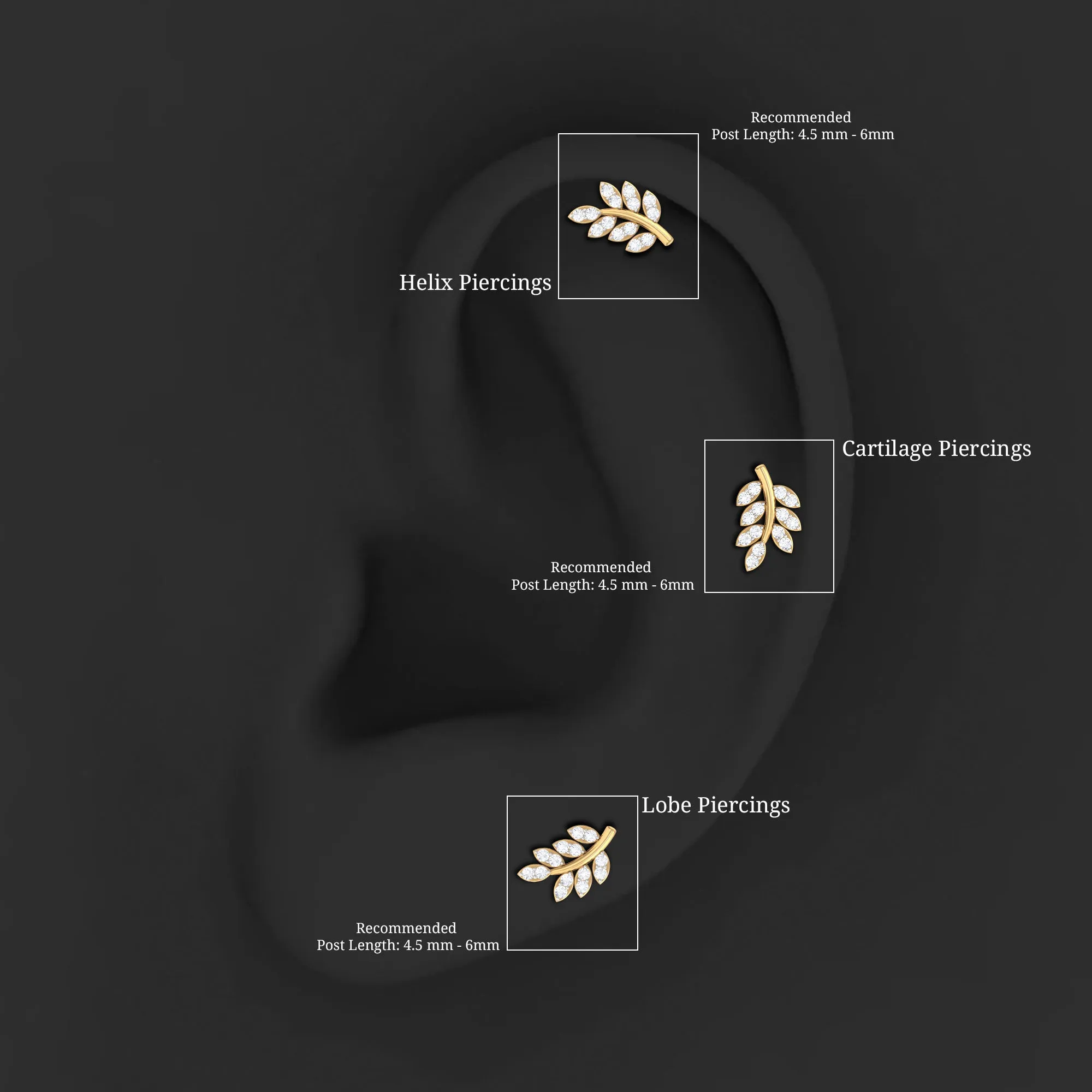 Natural Diamond Olive Leaf Earring for Cartilage Piercing