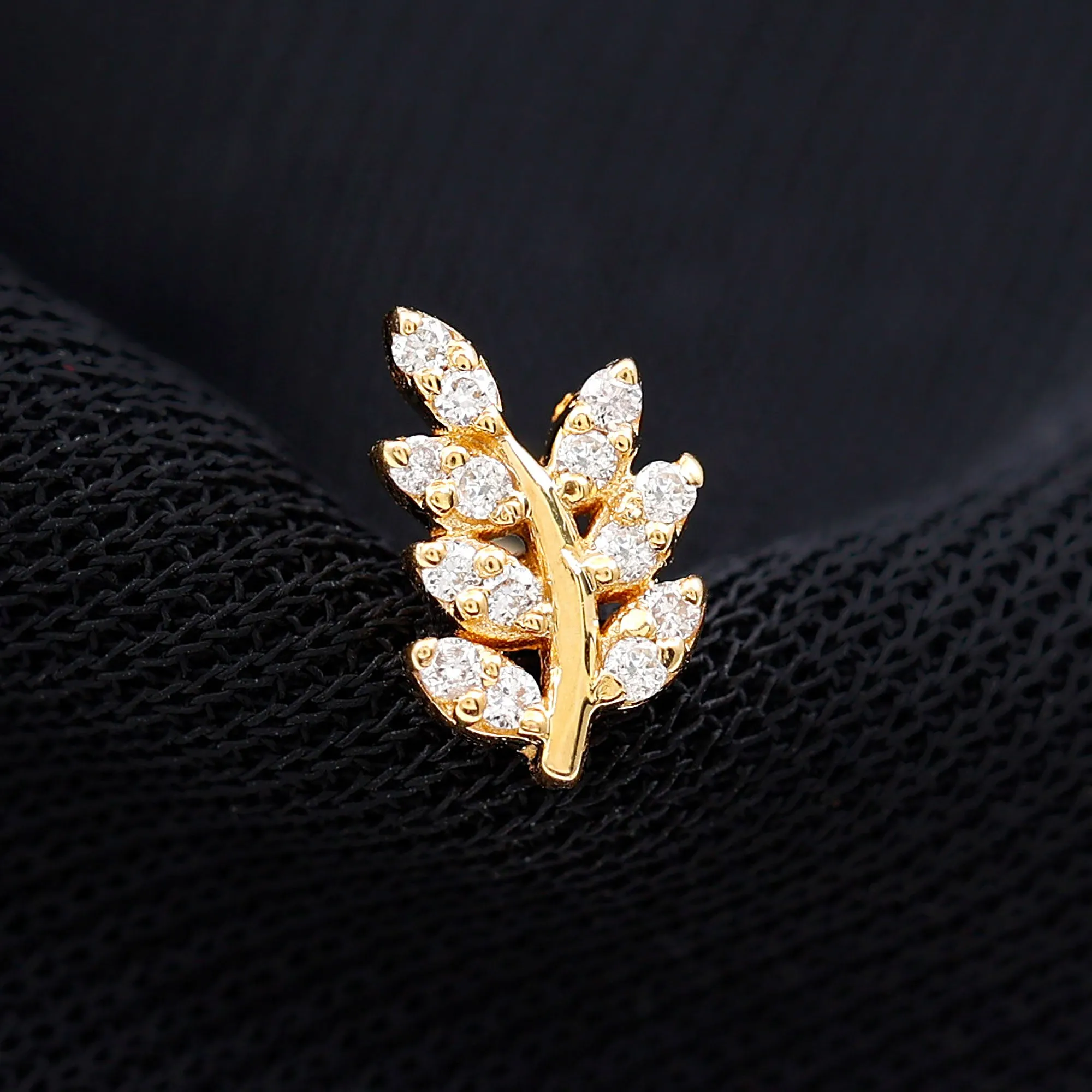 Natural Diamond Olive Leaf Earring for Cartilage Piercing