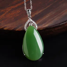 Natural Jade Pendant Nephrite Silver Zircon Pendant ZPT198