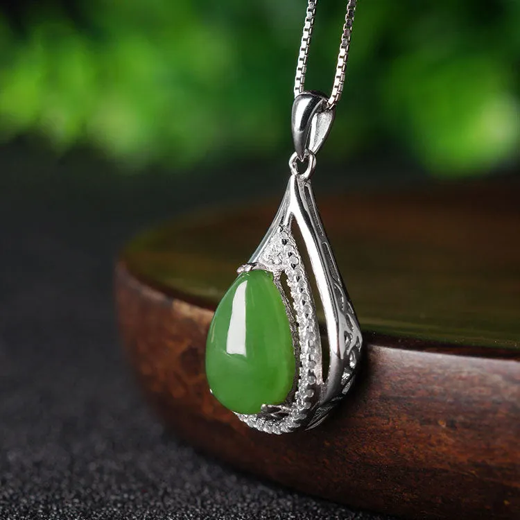 Natural Jade Pendant Nephrite Silver Zircon Pendant ZPT220