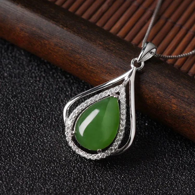 Natural Jade Pendant Nephrite Silver Zircon Pendant ZPT220