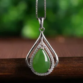 Natural Jade Pendant Nephrite Silver Zircon Pendant ZPT220