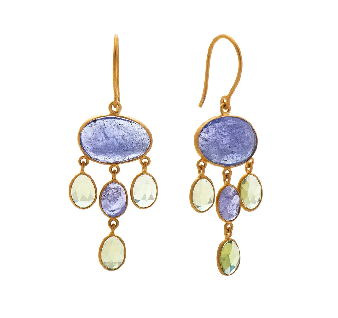 Nava Zahavi Yellow Gold Tanzanite Peridot Dangling Earrings
