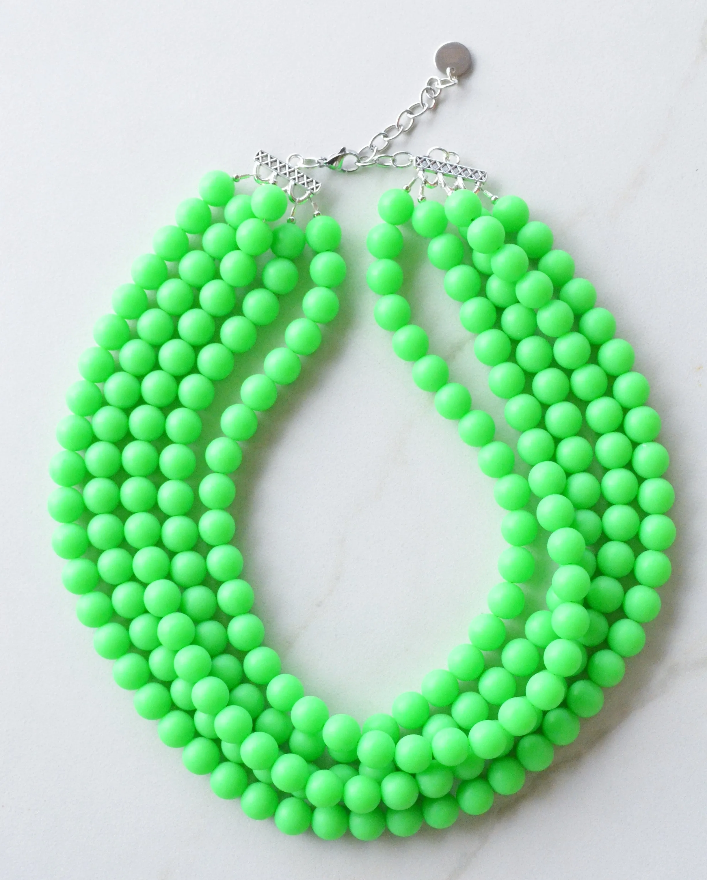Neon Green Matte Acrylic Bead Chunky Multi Strand Statement Necklace - Alana