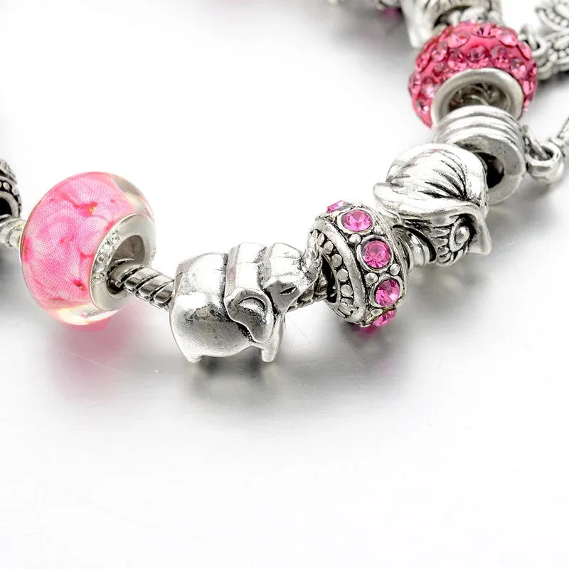 New Fashion 925 Silver Charm Bracelet For Women Royal Crown Bracelet Purple Crystal Beads Diy Jewelry