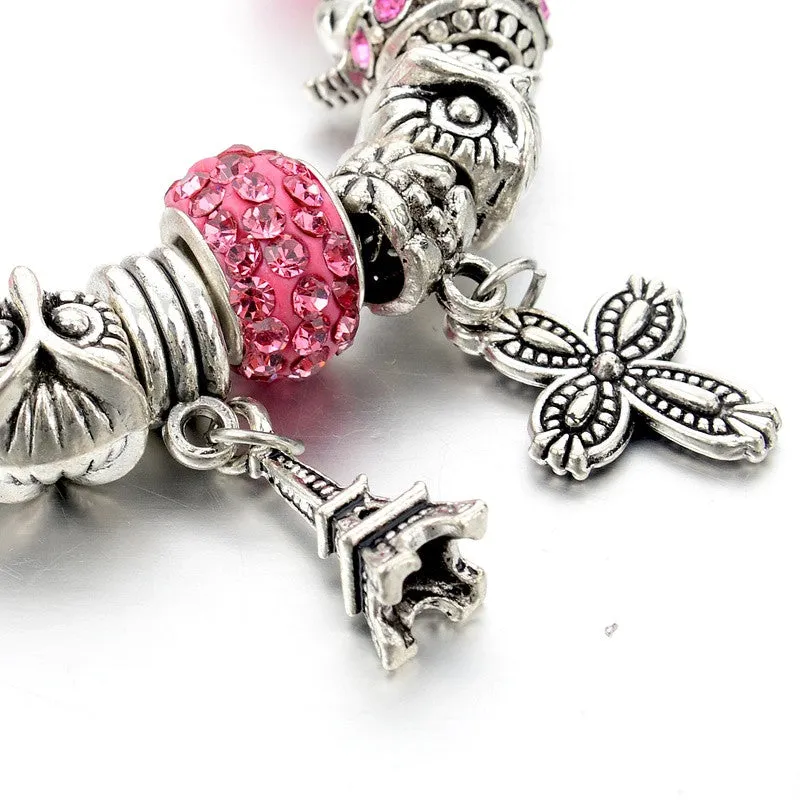 New Fashion 925 Silver Charm Bracelet For Women Royal Crown Bracelet Purple Crystal Beads Diy Jewelry