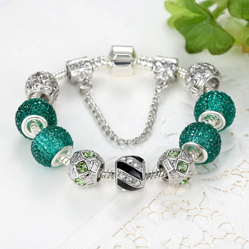 Newest Elegant Silver DIY Charm bracelet for Women Chain Green Beads Fashion Jewelry Fit Original Bracelets Best Gfit