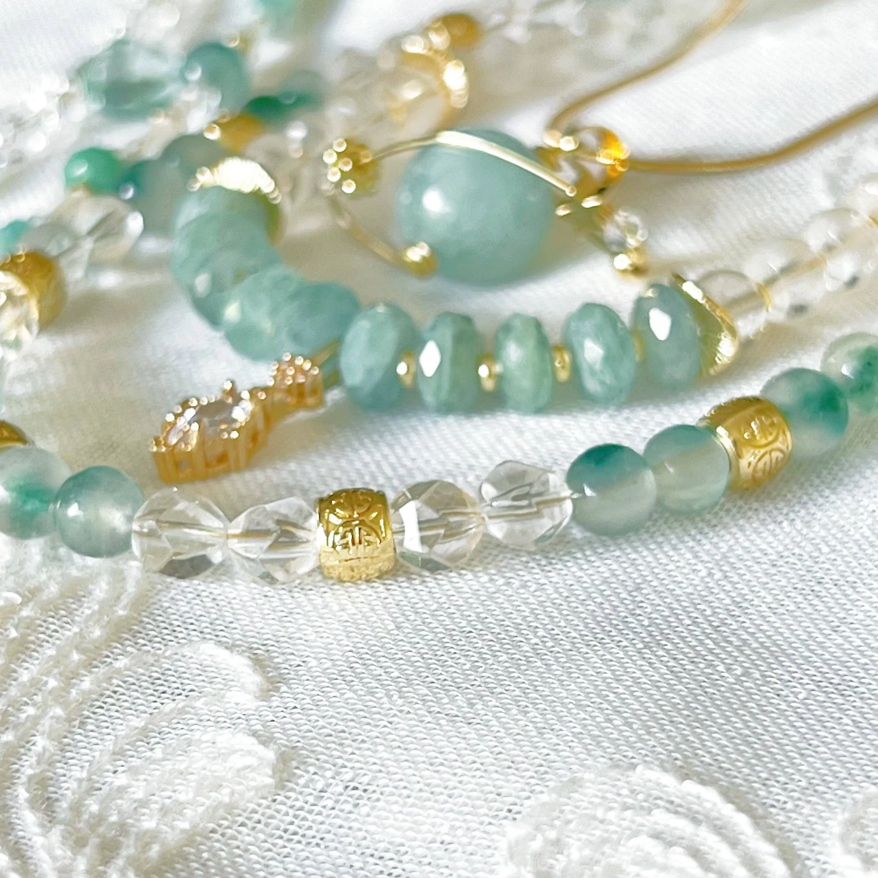 Ninaouity - Green Jade and Clear Quartz Crystal Necklace