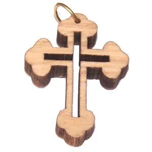 Olive wood Eastern Cross Laser Pendant(8cm or 3.15" long)