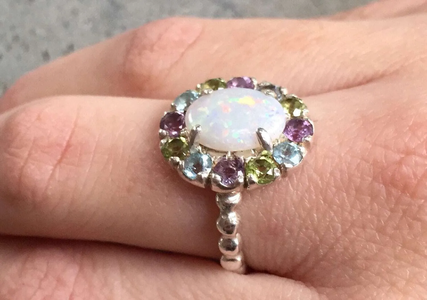 Opal Flower Ring - Victorian Opal Ring - Statement Flower Ring
