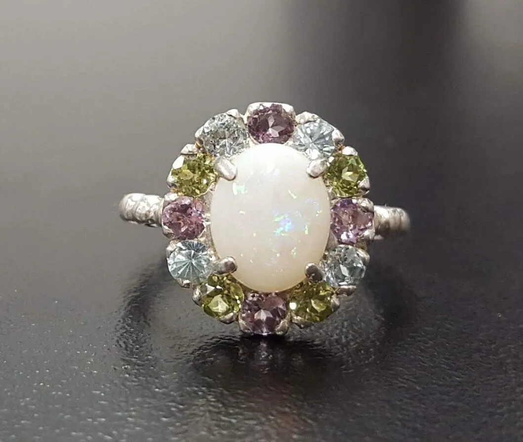 Opal Flower Ring - Victorian Opal Ring - Statement Flower Ring