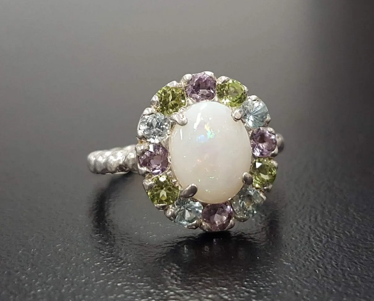 Opal Flower Ring - Victorian Opal Ring - Statement Flower Ring