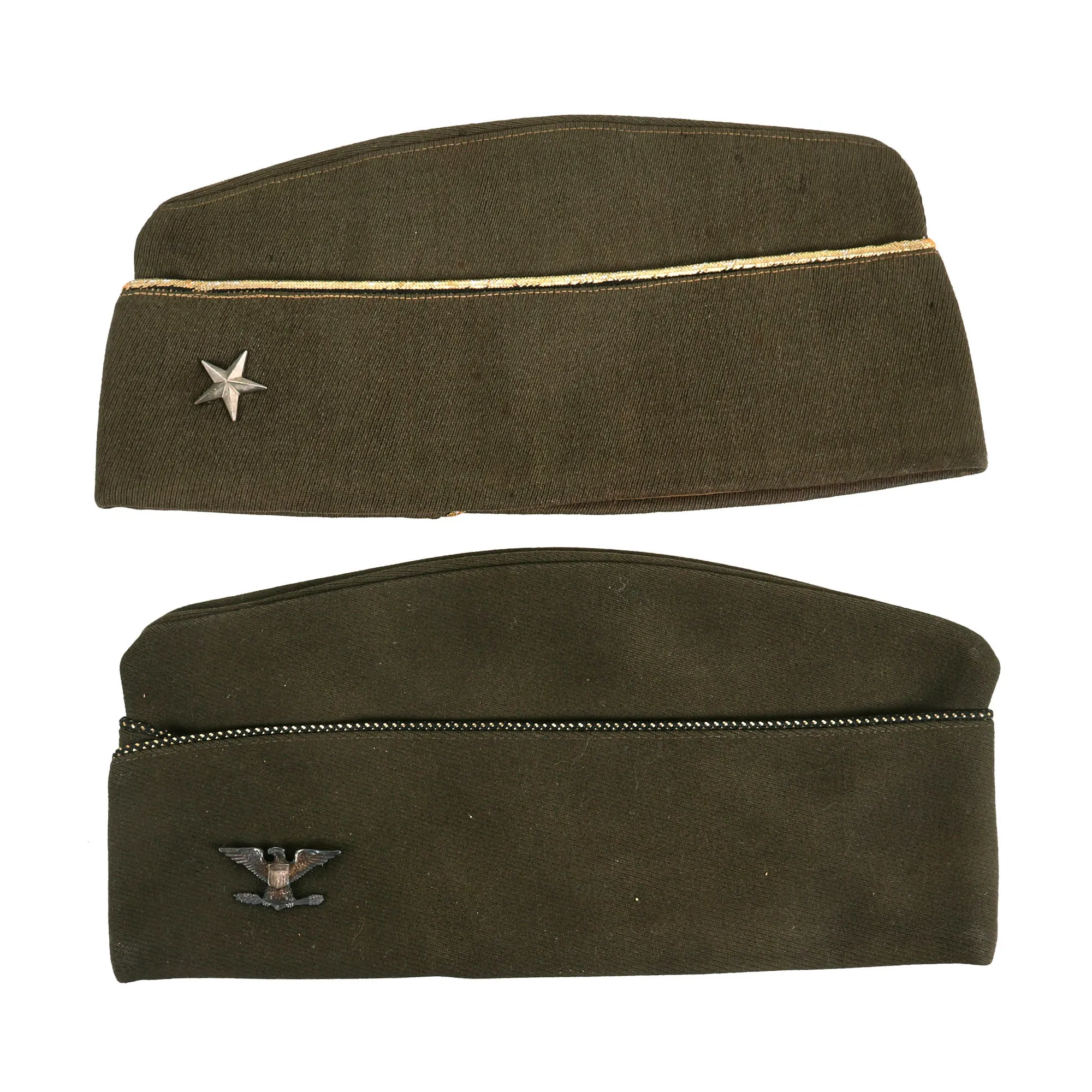 Original U.S. WWII Era Brigadier General and Colonel’s Overseas Side Cap (Garrison Cover) Grouping - (2) Items